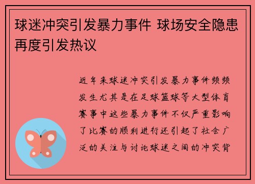 球迷冲突引发暴力事件 球场安全隐患再度引发热议